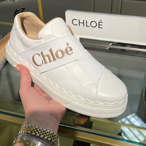 Chloe Shoes - Chloe Logo White & Beige Slip On Sneakers